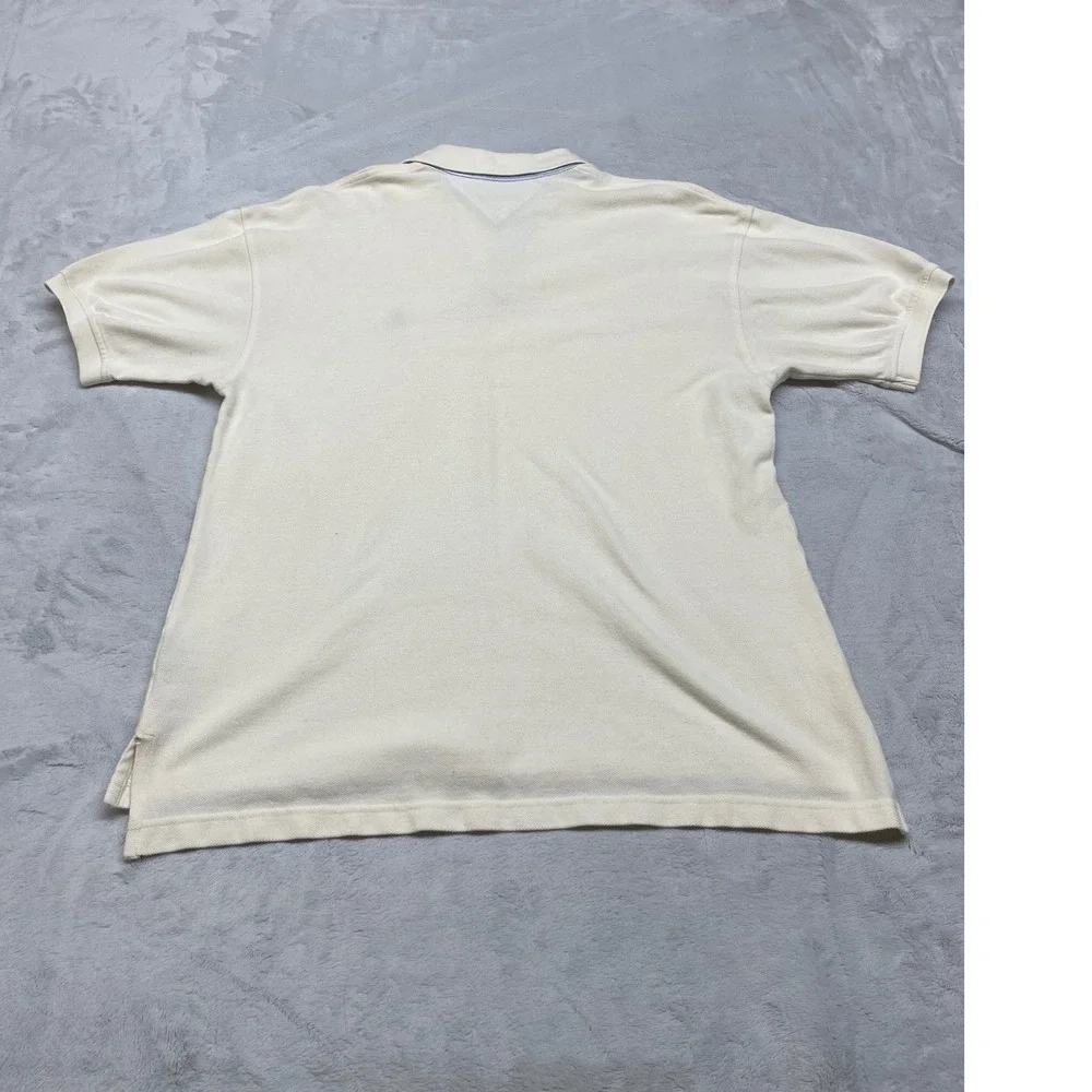 Tommy‎ Hilfiger Mens Polo Shirt Medium Cream 100 Percent Cotton Pique Logo